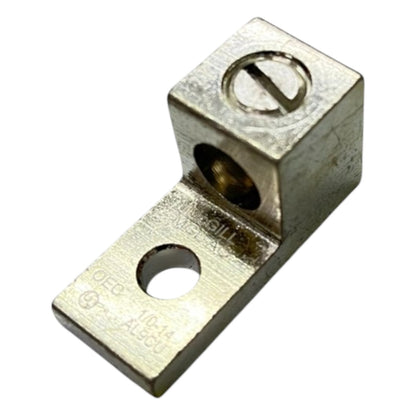 Metal bracket with two holes on a white background
