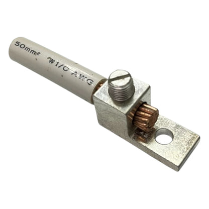 Metal electrical connector with cylindrical component and threaded fitting on a white background