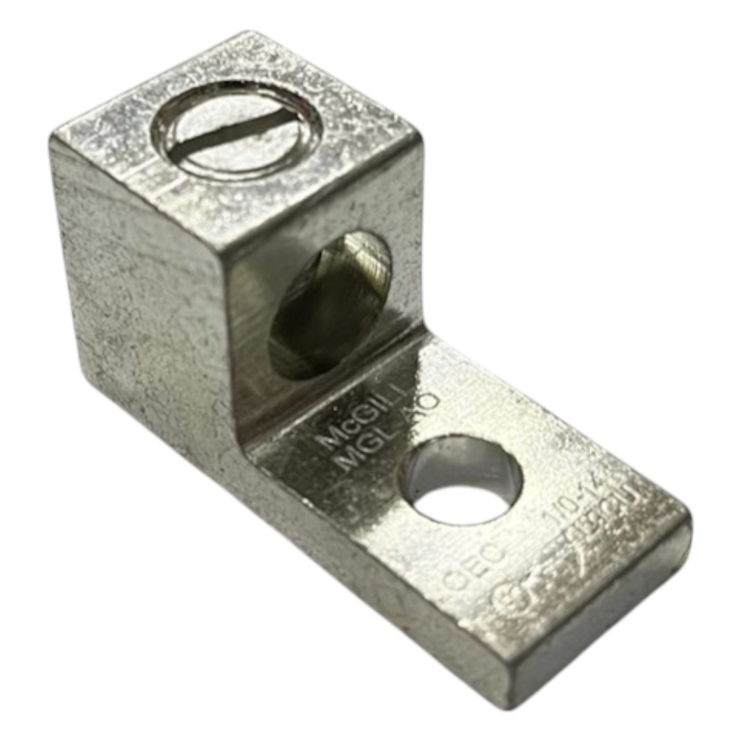 Metallic square-shaped tool with cut-out sections on a white background
