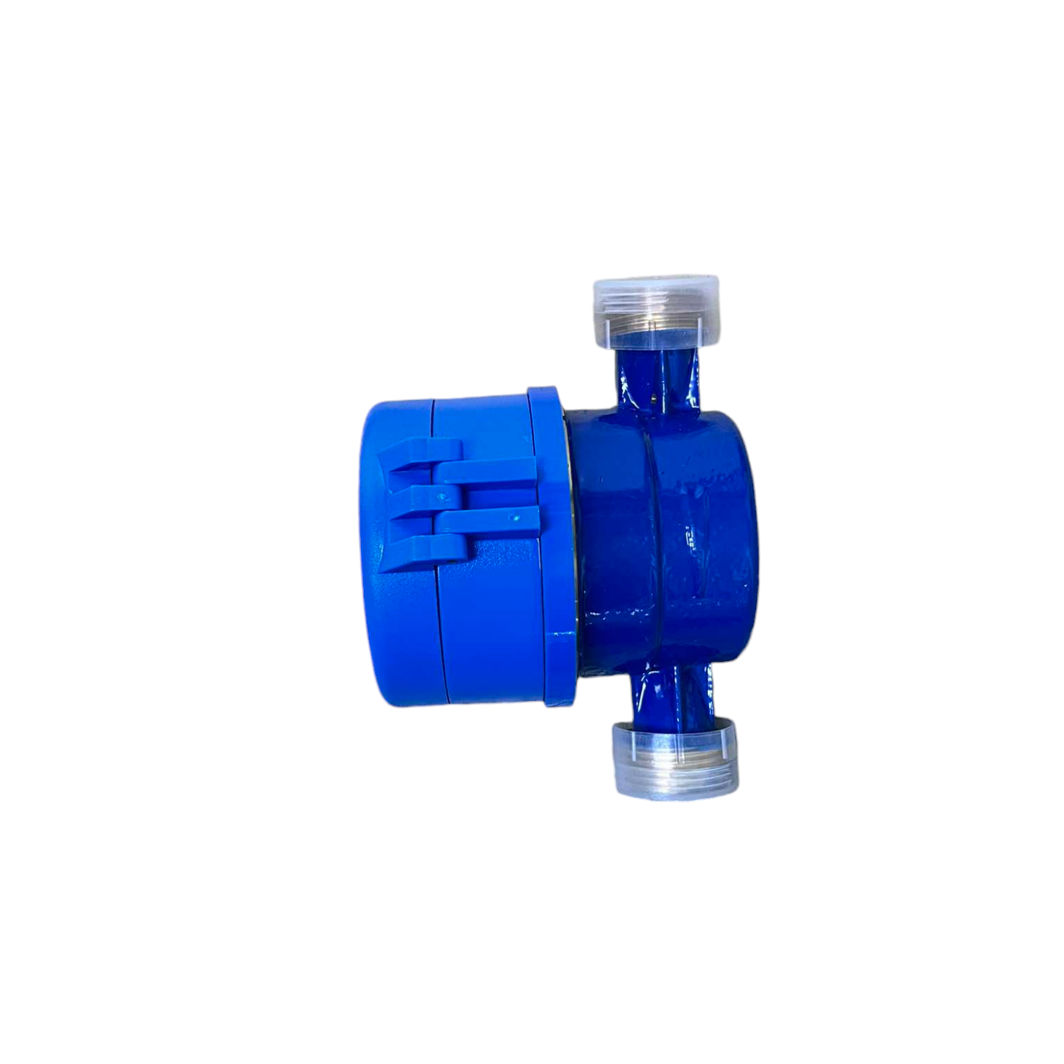 Blue mechanical component on a white background