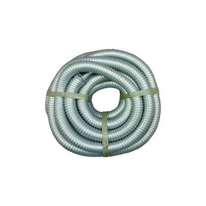 Coiled flexible metal hose on a white background