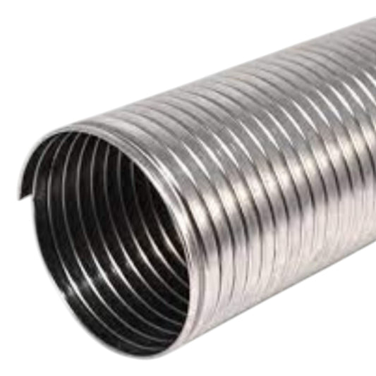 Metallic duct with corrugated design on a white background