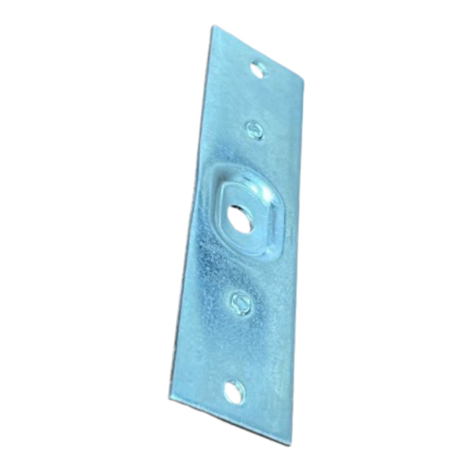 A rectangular metal mounting bracket with pre-drilled holes and a central mounting hole, finished in a light blue-gray galvanized coating, shown on a plain white background.