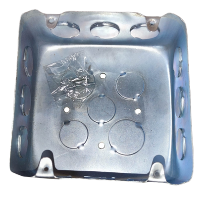 Metal Square Box 11 cm x 11 cm x 4 cm with mounting holes and included screws for electrical applications