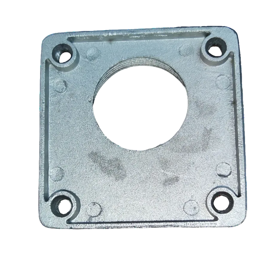Square metal mounting plate with threaded center and four corner holes for meters industrial meter hub 1.5 inch