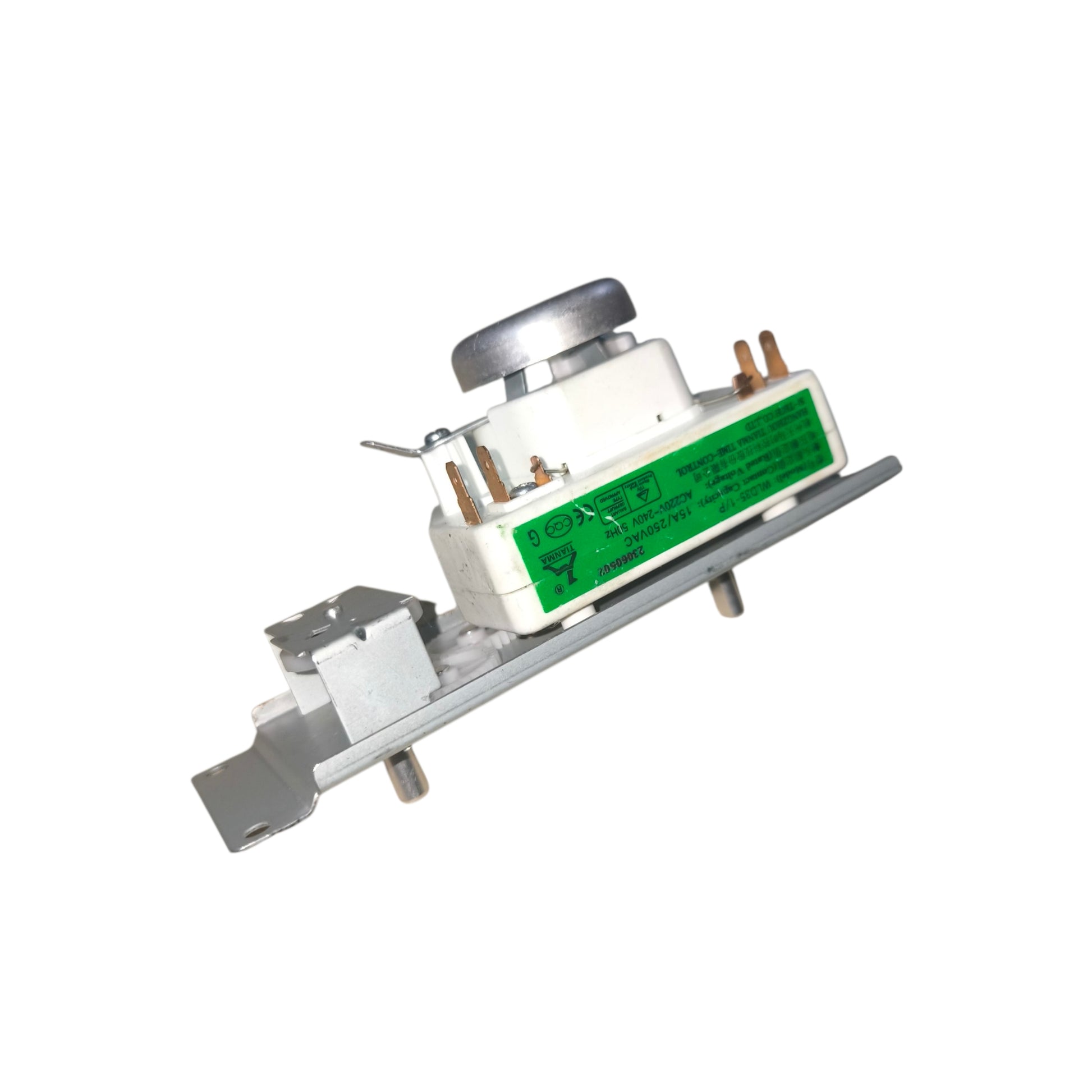 Mechanical component with a green label on a white background