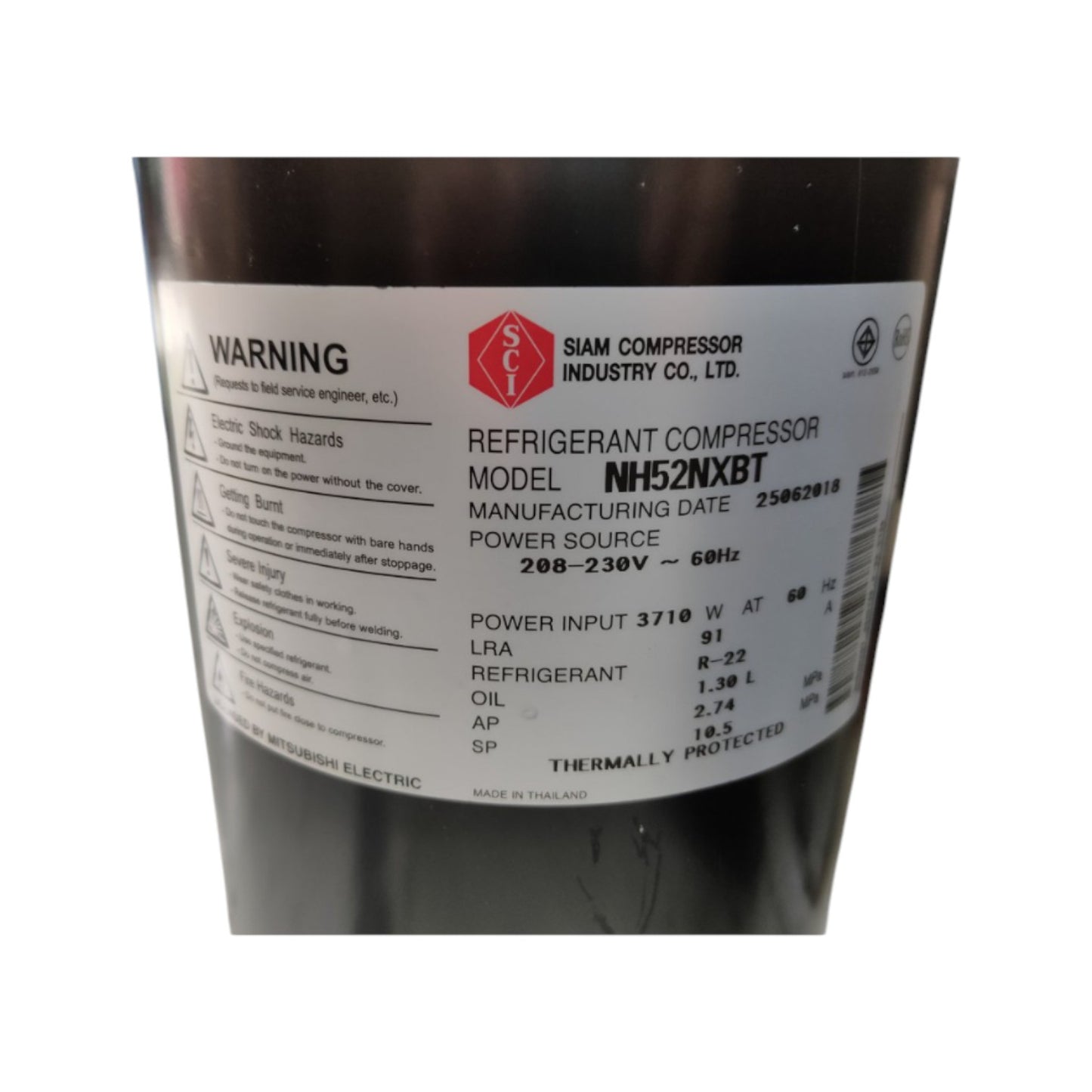 Mitsubishi Refrigerant Compressor 3HP R22 220V 60Hz NH52NXBT