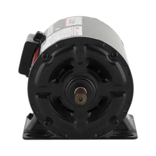 A black industrial electric motor with a mounting base, photographed against a plain white background.