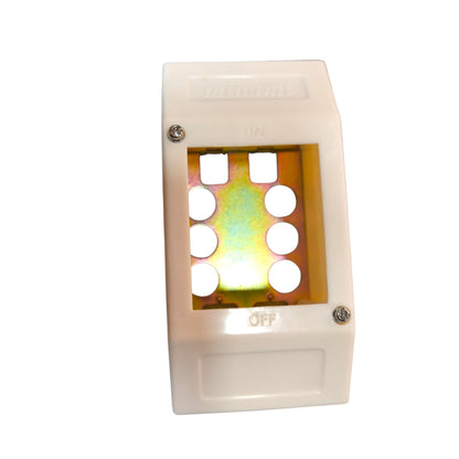White light switch with a colored glass panel on a white background