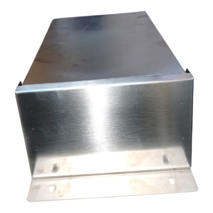 A brushed stainless steel metal junction box with a mounting flange on the bottom, shown on a plain white background.