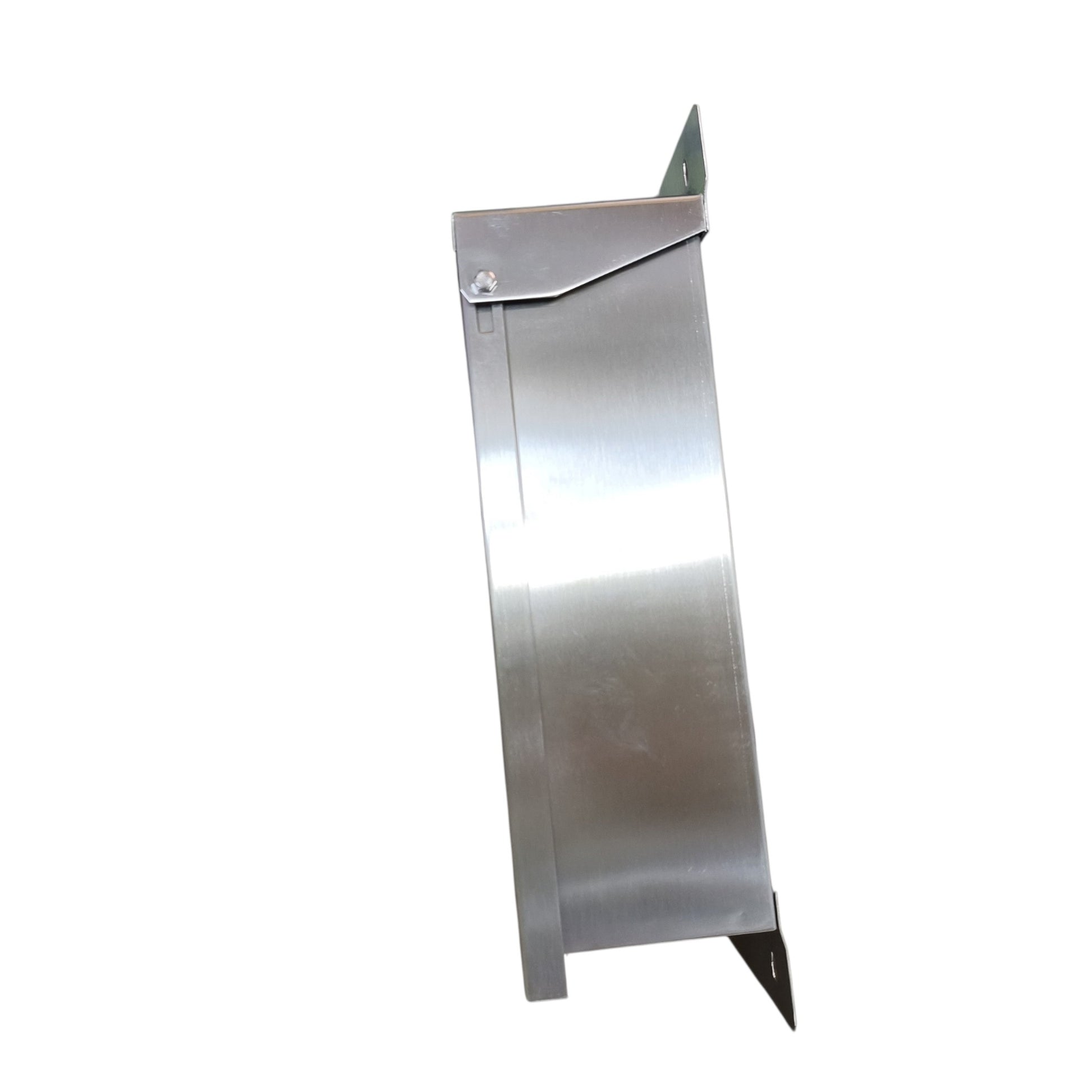 A brushed stainless steel metal panel or shield with mounting tabs, shown on a plain white background.