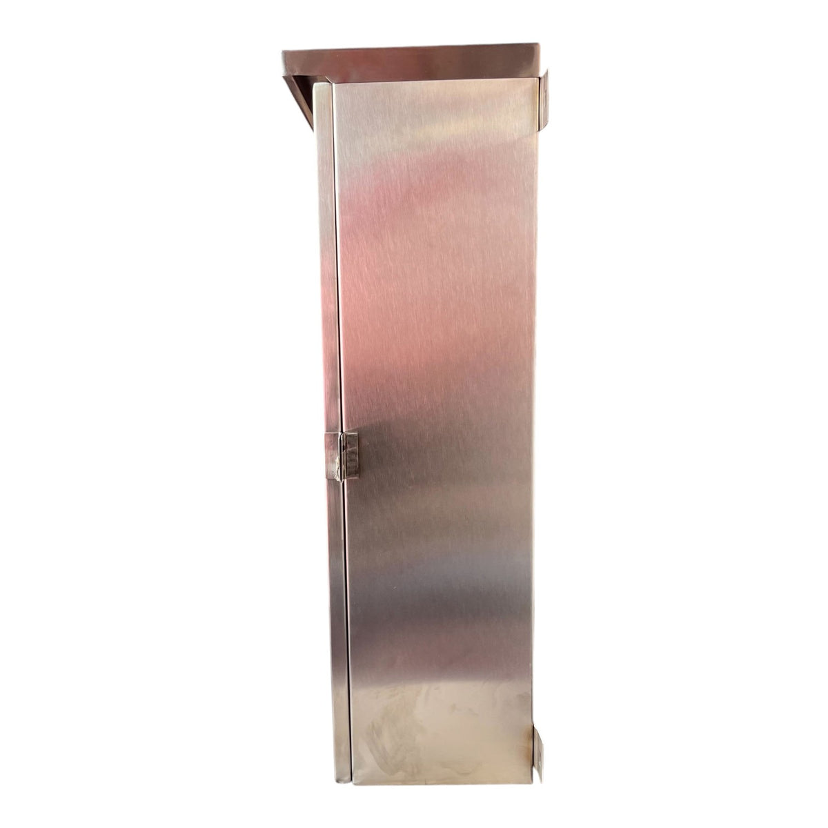 A tall, narrow stainless steel cabinet or enclosure with a brushed metal finish, shown against a plain white background.
