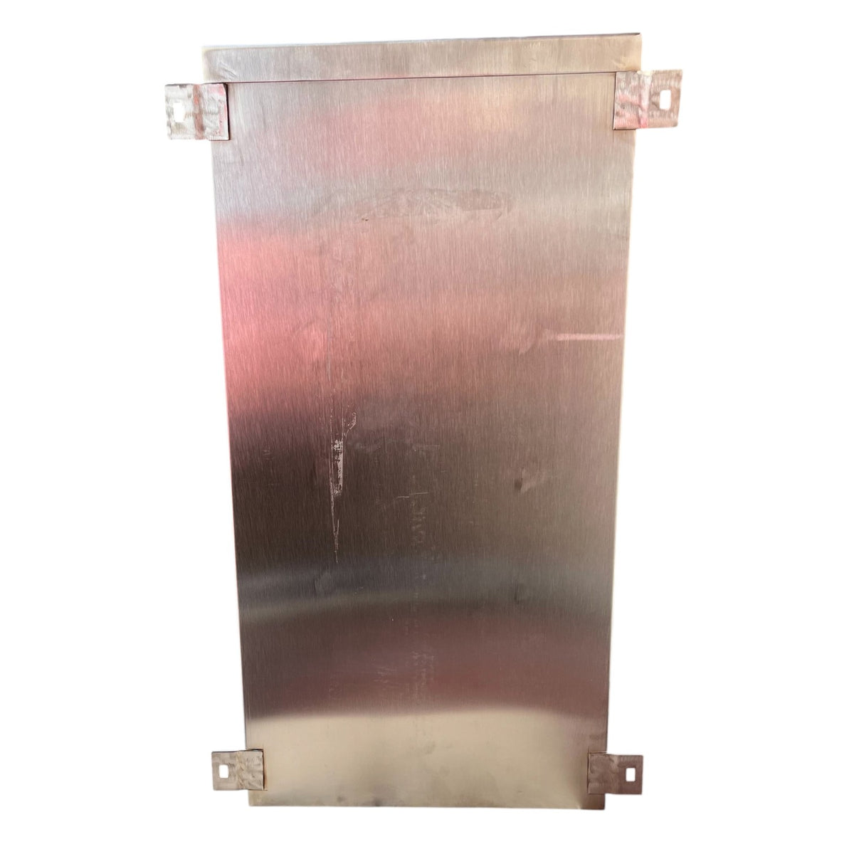 A brushed metal rectangular panel with four mounting brackets, shown against a plain white background.
