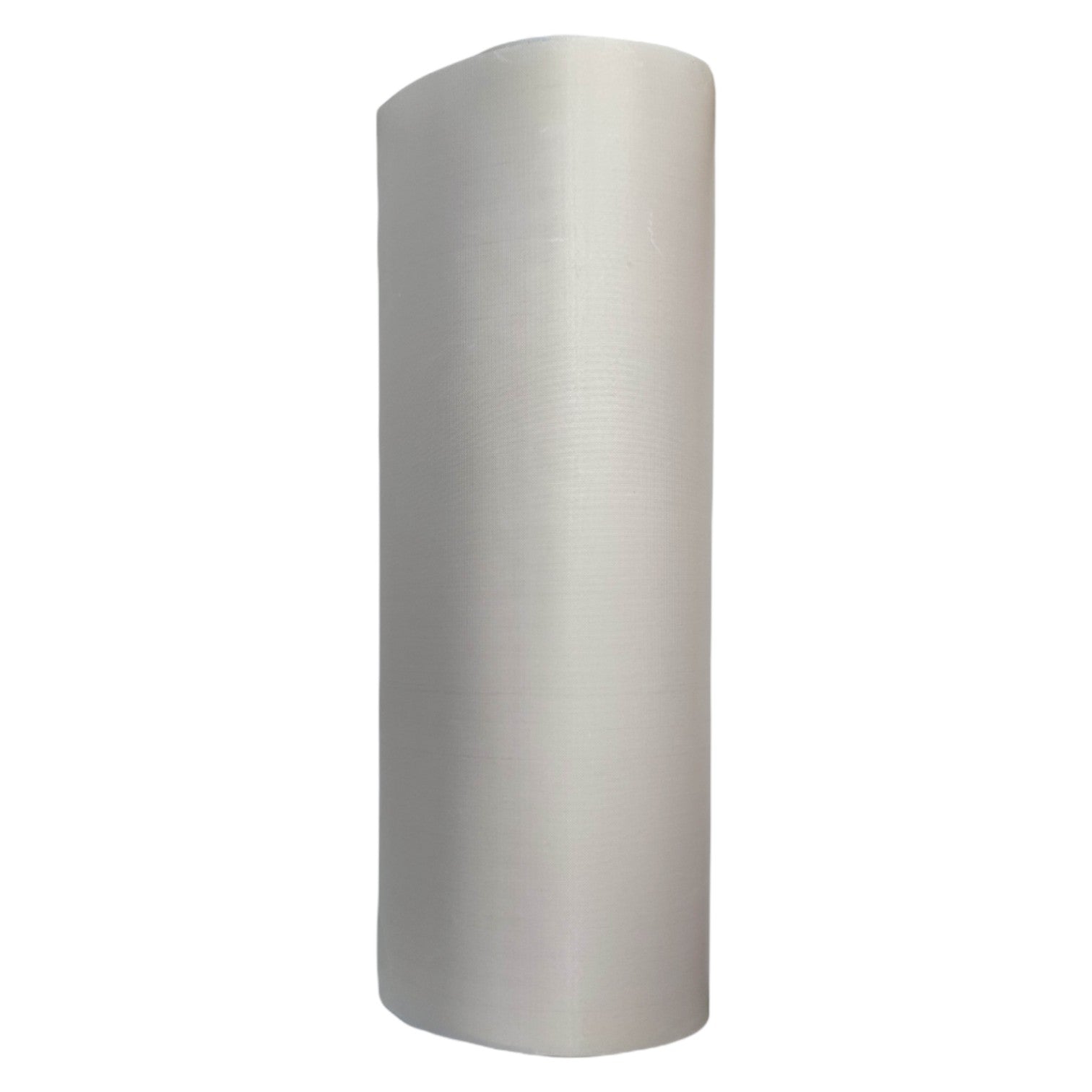 Silver cylindrical object on a white background