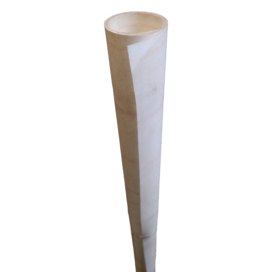 Tall cylindrical paper cone with a white interior on a white background