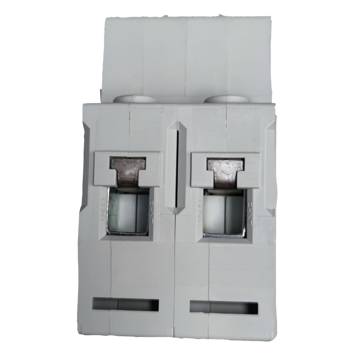Gray electrical breaker on a white background