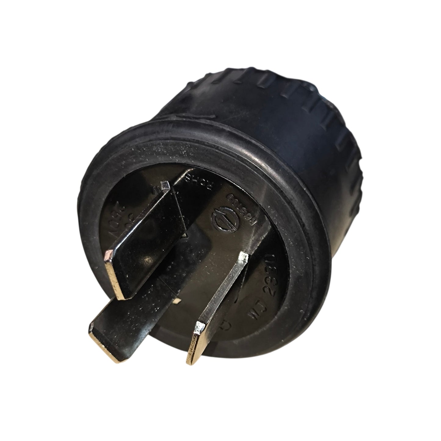 Black electrical plug on a white background