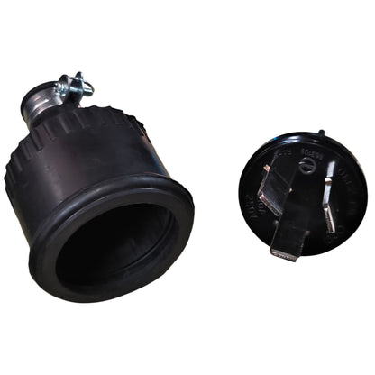 Two black plastic connectors on a white background