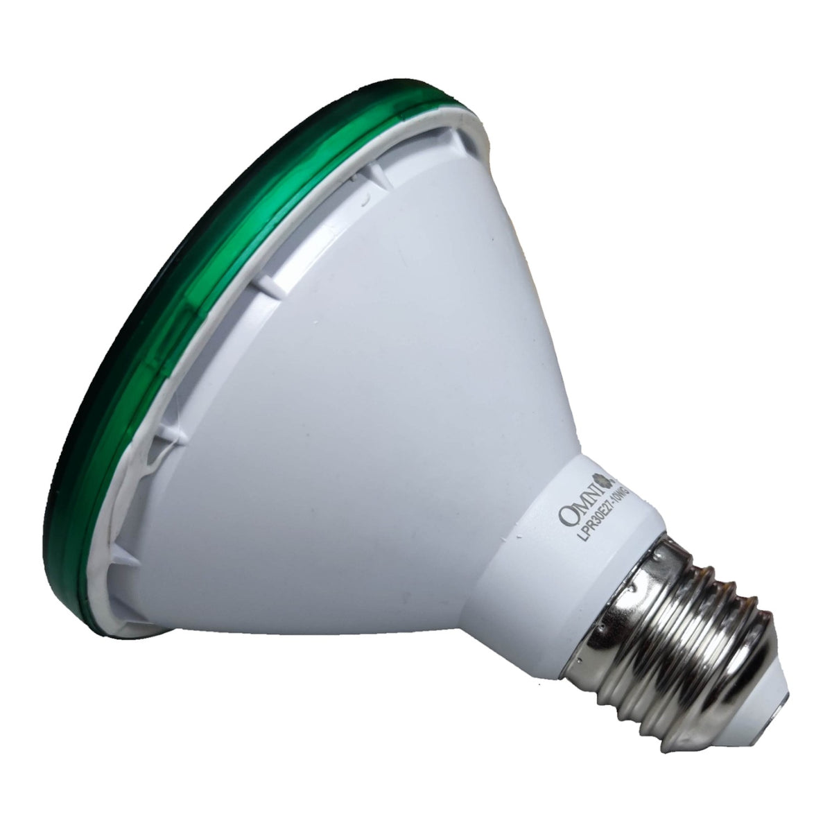 White light bulb with green accent on a white background