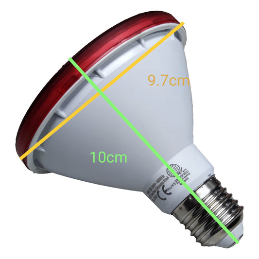 Measurement chart for a PAR38 light bulb with dimensions labeled.