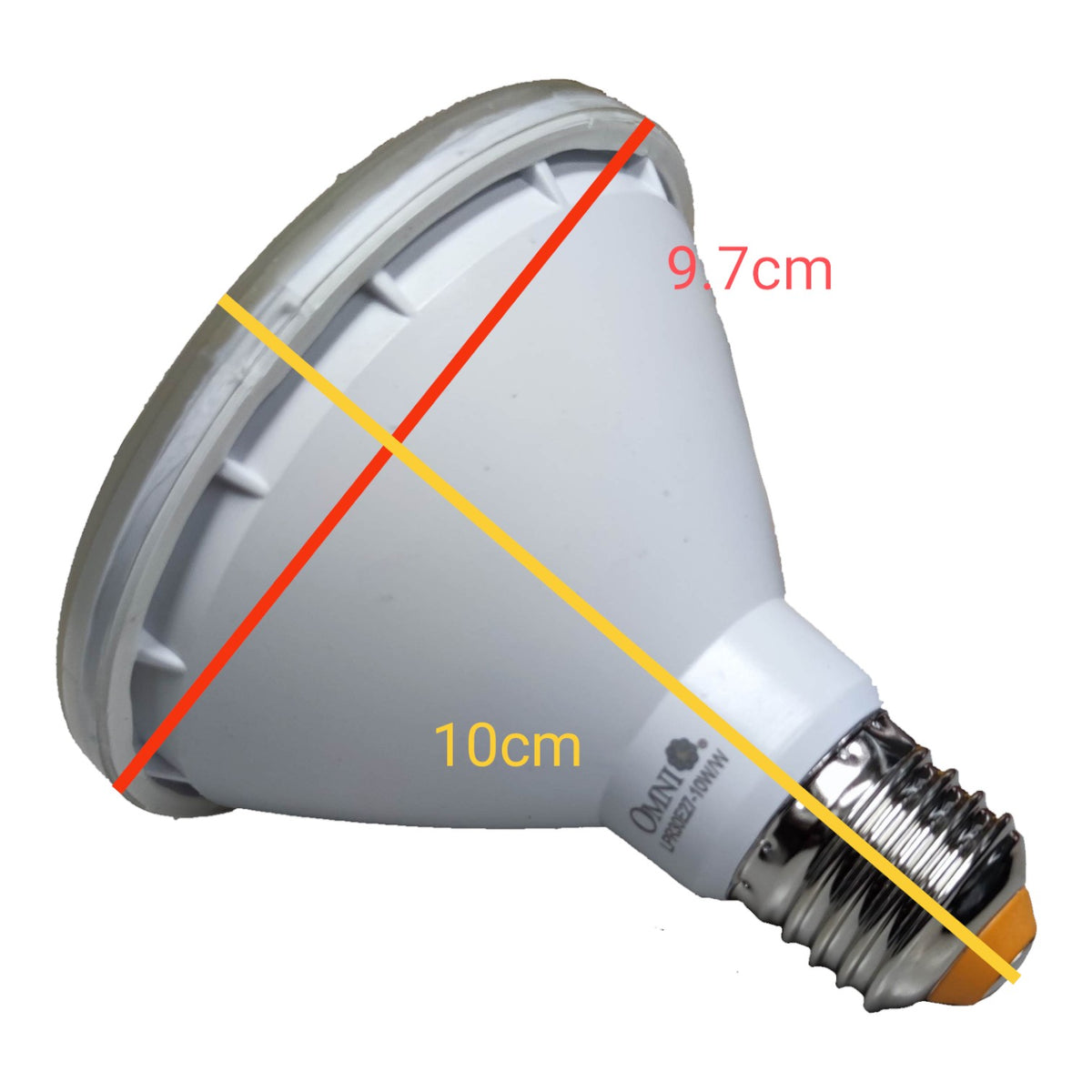 Light bulb with measurements on a white background