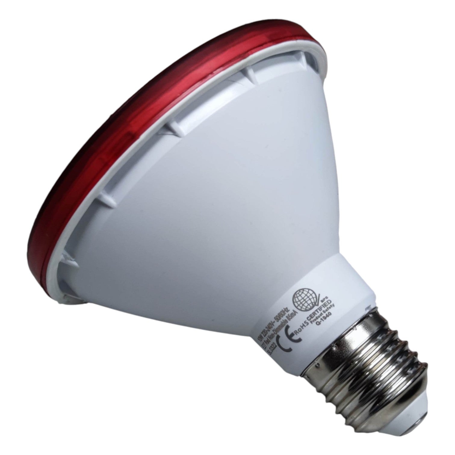 Red and white light bulb on a white background