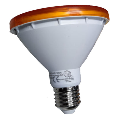Light bulb with orange reflector on a white background