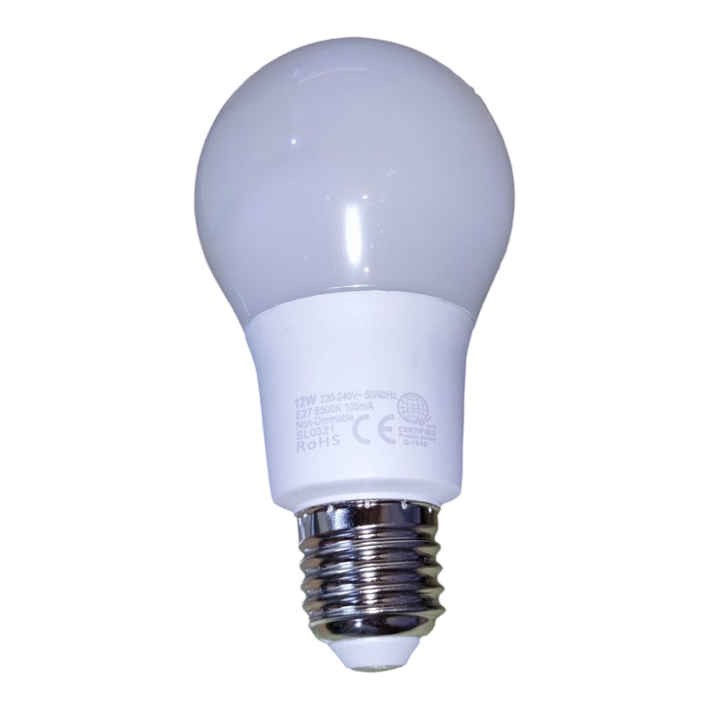 A standard A19 shape LED light bulb with a frosted glass dome and a silver-colored metal E10 screw base, shown against a plain white background.