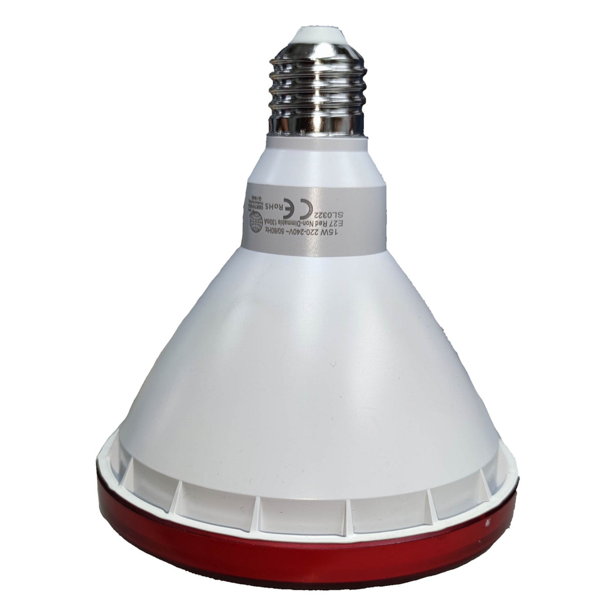 White and red light bulb on a white background