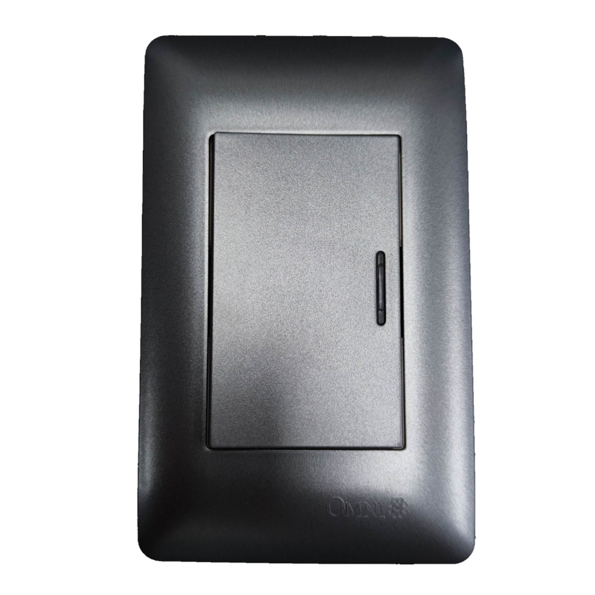 A black plastic electrical outlet cover plate with a central recessed panel and a small vertical slot, featuring the ONN logo at the bottom, shown on a plain white background.