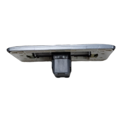 A replacement rear-view mirror assembly with a silver reflective plate and a black mounting bracket, isolated on a white background.