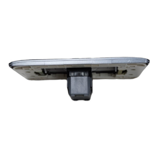 A replacement rear-view mirror assembly with a silver reflective plate and a black mounting bracket, isolated on a white background.