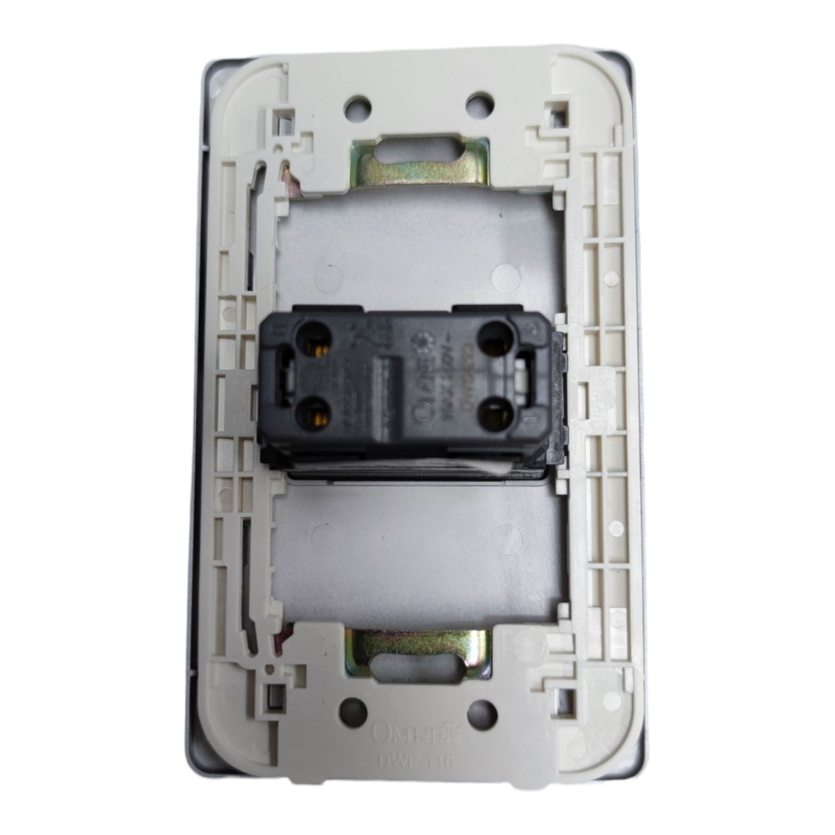 A replacement electrical wall switch socket module with a black three-pin socket and a white plastic backplate, shown against a plain white background.