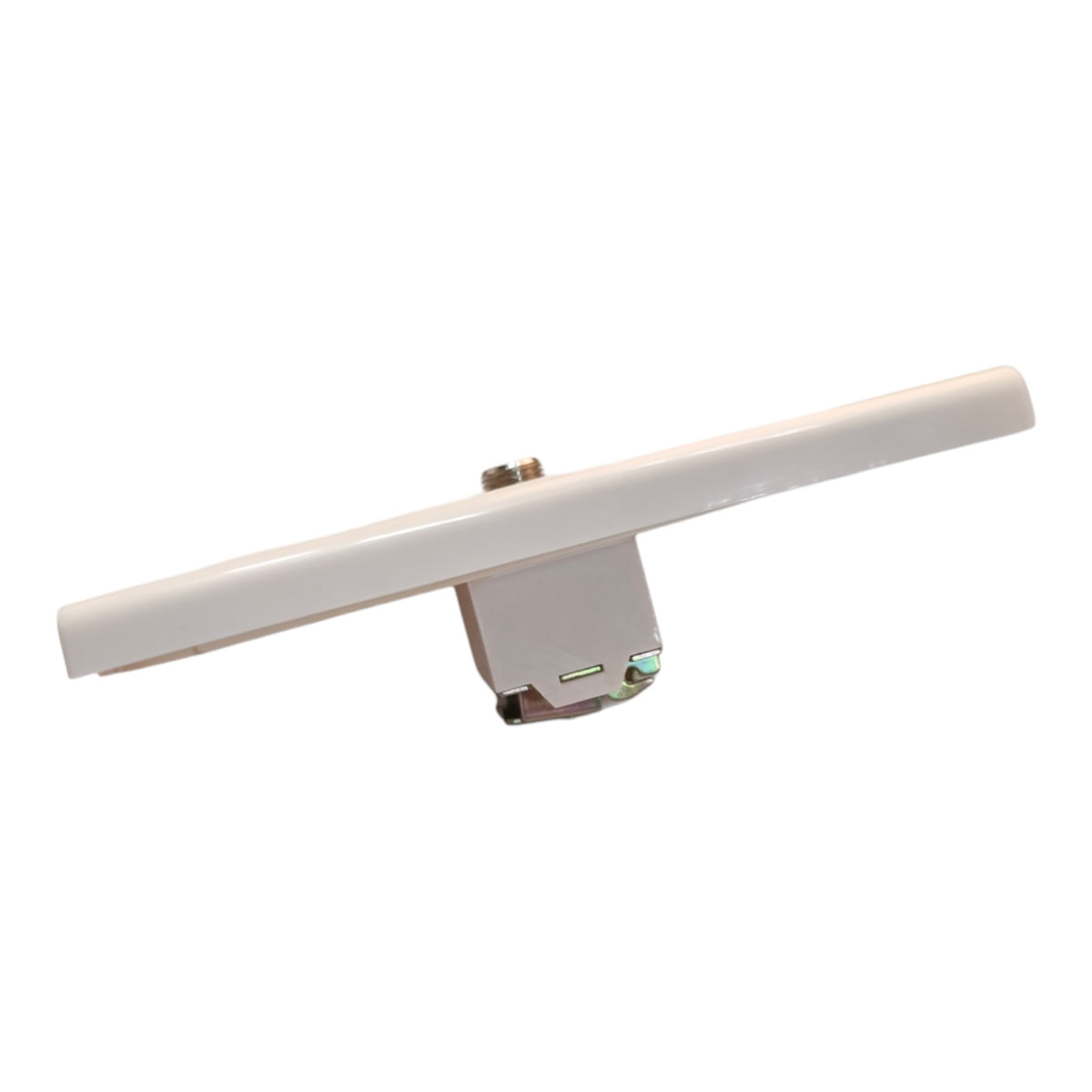 A modern linear LED light bar with a glossy white finish and a mounting bracket, shown against a plain white background.