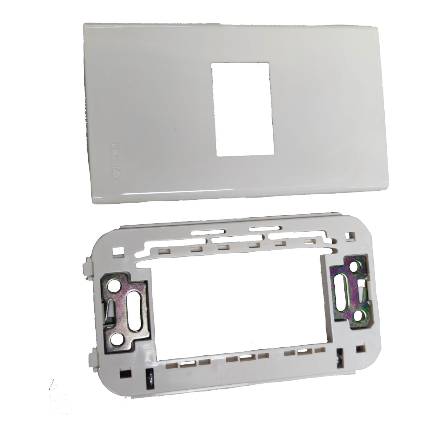 A replacement double-gang light switch panel with a white top cover and a gray mounting base, shown against a plain white background.
