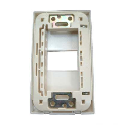 An off-white plastic RJ45 wall jack socket frame with metal screw terminals, shown against a plain white background.