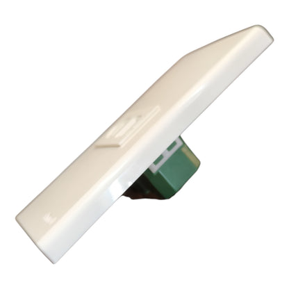 A white plastic door or window contact switch with a green terminal block connector, shown on a plain white background.