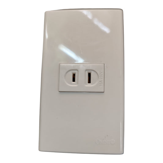 A glossy white two-outlet electrical outlet cover plate, shown against a plain white background.