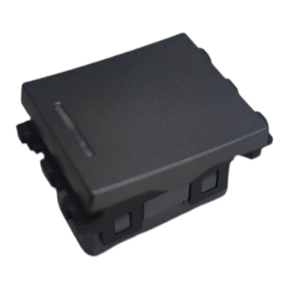 A black plastic electronic module or switch component with a rectangular top cover, photographed on a plain white background.