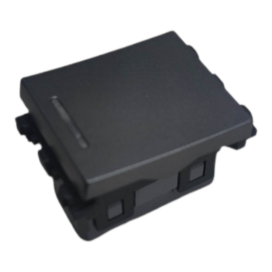 A black plastic electronic module or switch component with a rectangular top cover, photographed on a plain white background.