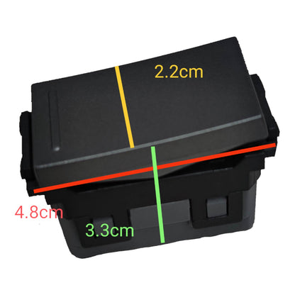 A black rectangular plastic component shown on a white background with overlaid dimension lines and text indicating measurements: 4.8cm, 3.