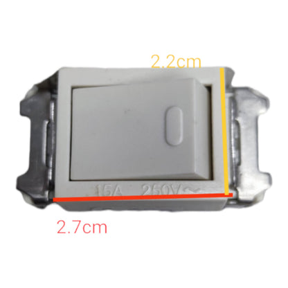 A small rectangular light switch component on a plain white background, with yellow and red dimension lines and text showing measurements of 2.2 cm and 2.