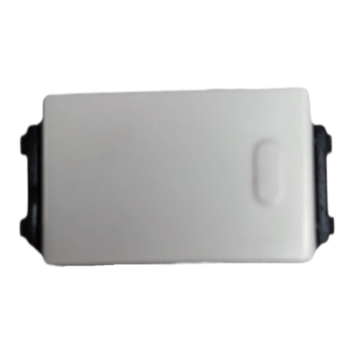 A white plastic electrical junction box cover with black side mounting tabs, shown against a plain white background.