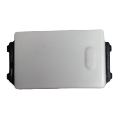 A white plastic electrical junction box cover with black side mounting tabs, shown against a plain white background.