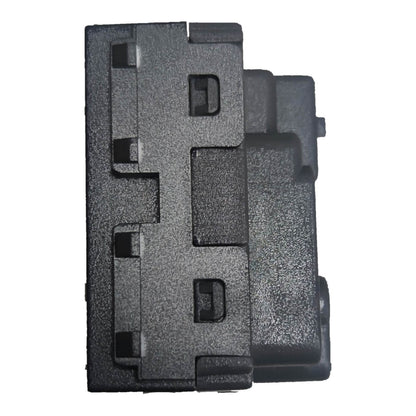A black textured plastic automotive or industrial component with molded slots and connectors, shown against a plain white background.