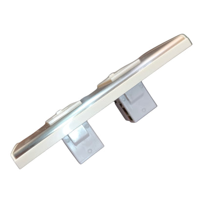 A modern, minimalist wall-mounted light fixture with a sleek, curved arm and two square mounting brackets, shown against a plain white background.