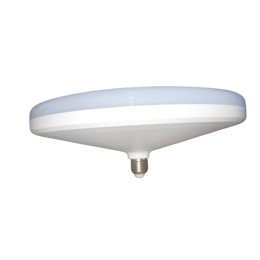 A modern, wide-angle LED ceiling light with a white diffuser and a silver E14 screw base, shown against a plain white background.