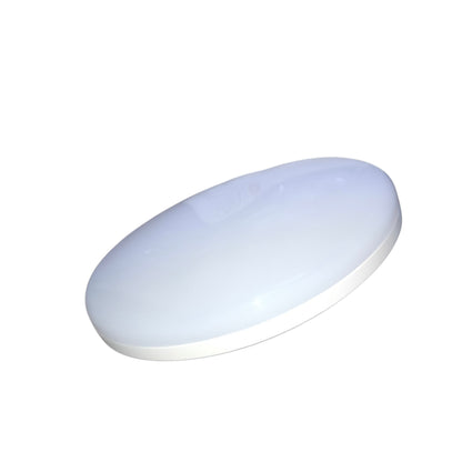 A white oval LED ceiling light fixture with a smooth, diffused dome-shaped top and a thin white base, shown on a plain white background.
