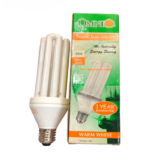 Omni 36W CFL lamp warm white energy-saving bulb with E27 base and one-year guarantee