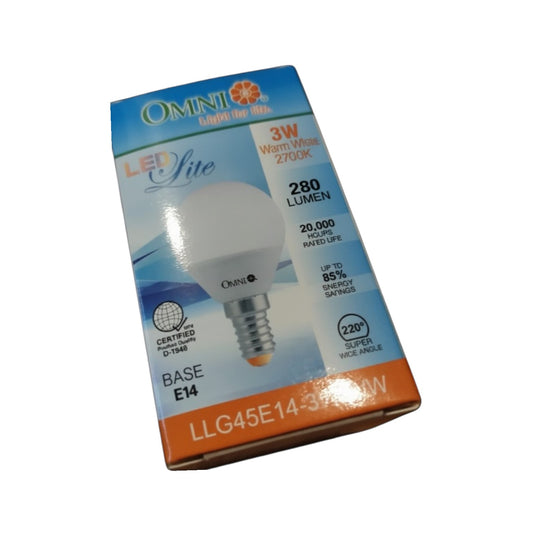 Box of Omni LED light bulb on a white background